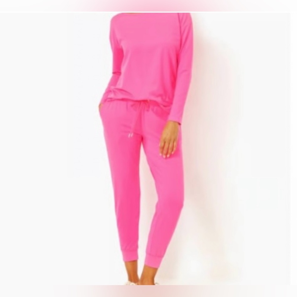 EUC Lilly Pulitzer Vibrant Roxie Pink Lillibeth SPF 50+ Joggers, Size Medium - Picture 5 of 16